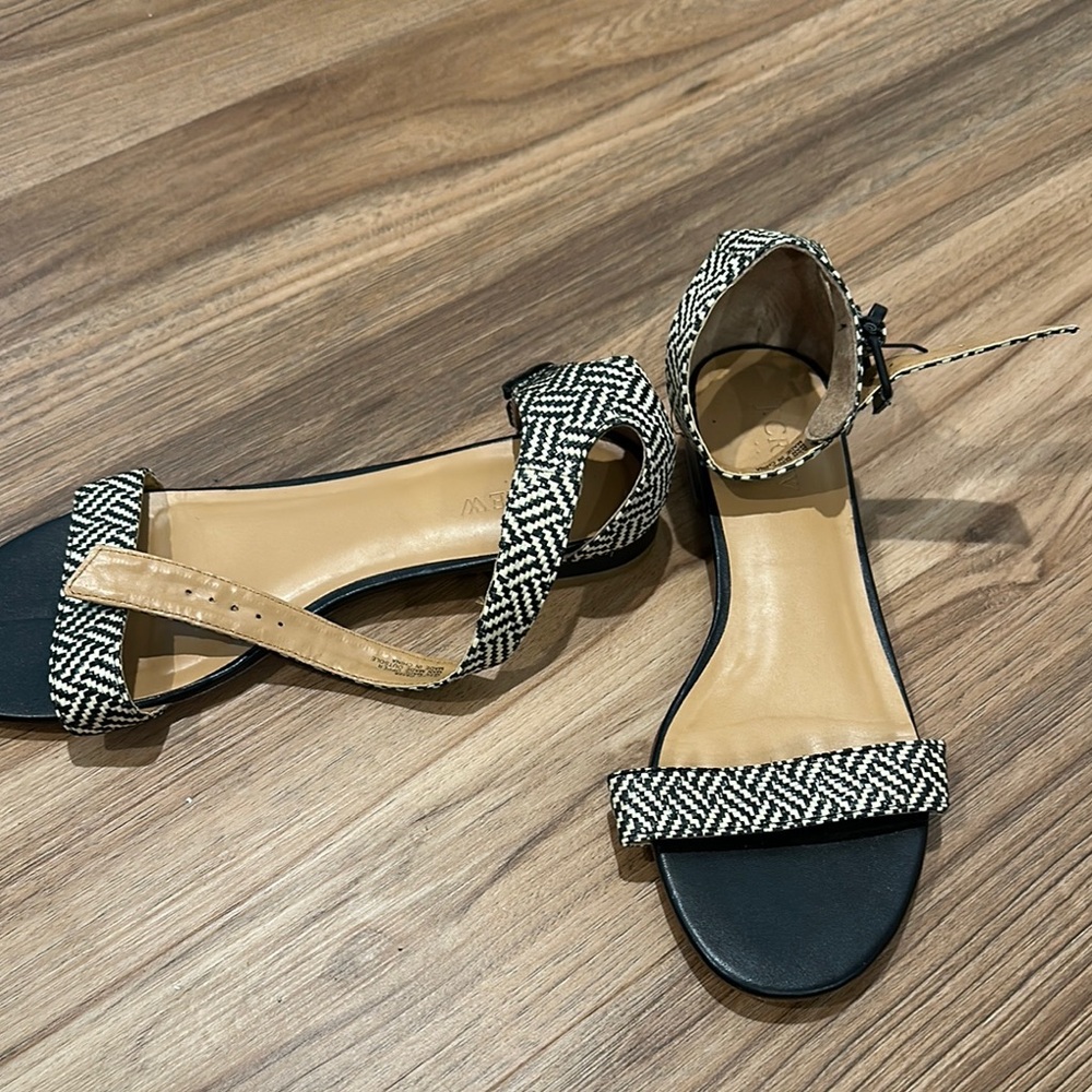 J. Crew Black and Cream Sandals with Ankle Strap